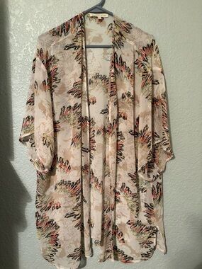 Daniel Rainn Sheer Floral Kimono - Cream with Coral, Olive & Black